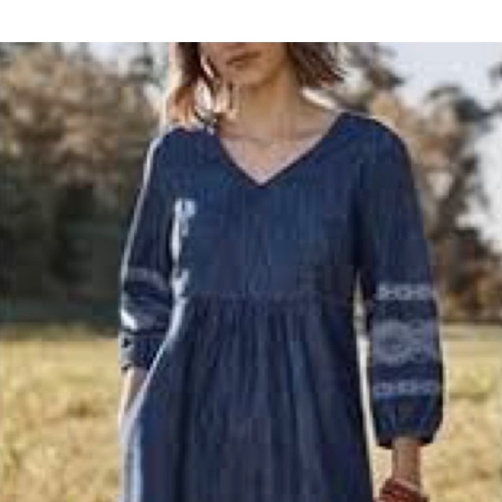 J Jill embroidered denim peasant dress - size XS